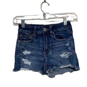 American Eagle distressed Hi-rise Shortie size 00 denim shorts.